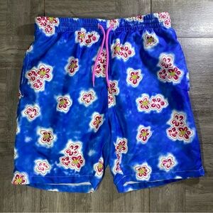 Odd Future Board Shorts Flowers Blue / Purple Elastic Waist Swim Trunks Small S